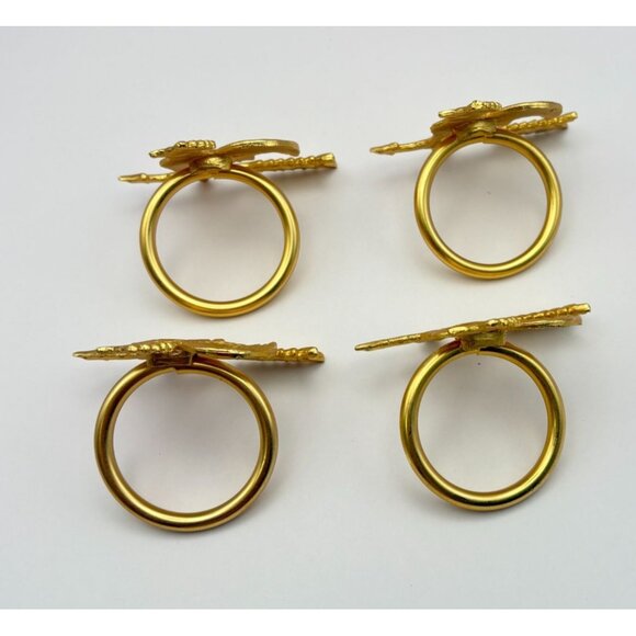 Rooster Napkin Rings Set of 4 Gold Tone Weathervane Rustic Farmhouse Barn Chic - Picture 2 of 7